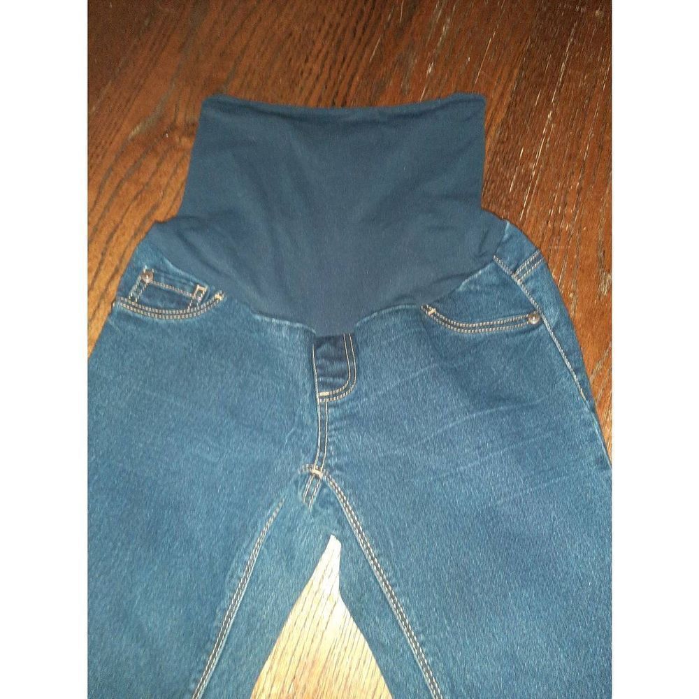 XSP Maternity Petite Indigo Blue Stretch Denim Over Bump Blue Jeans